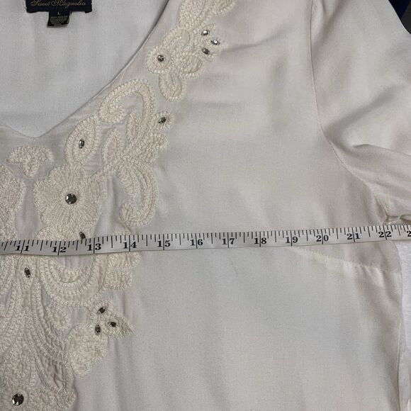 Sweet Magnolia Top Womens Size Large Casual Sleeve Boho Festival Embroidered - Picture 6 of 7